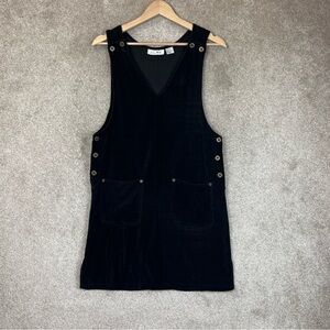 JLNY Vintage Dress Womens Small Black Velvet Jumper Pockets Button 90s- 4293